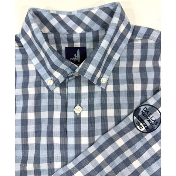 Johnnie-O Mens Performance Shirt Sz Medium Dallas National Golf Club Blue Plaid - Picture 1 of 8